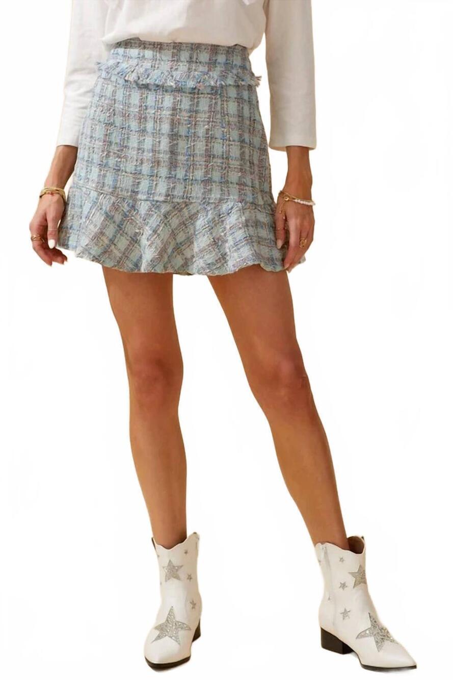 NEW DAY + MOON tweed peplum mini skirt in blue